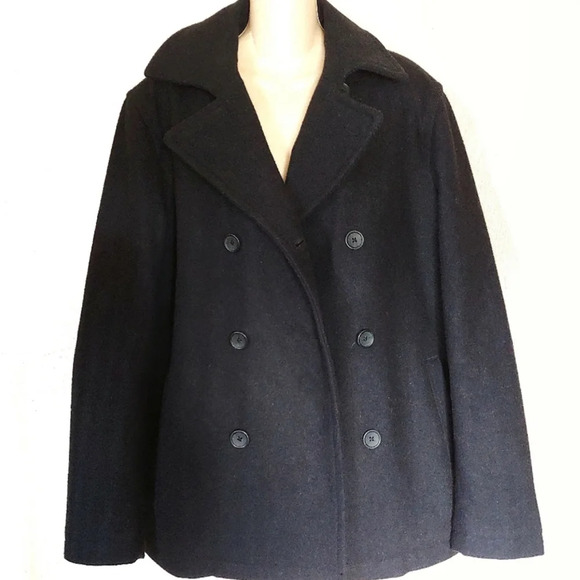Banana Republic Black Wool Blend Peacoat Size Women's Medium - Picture 5 of 9